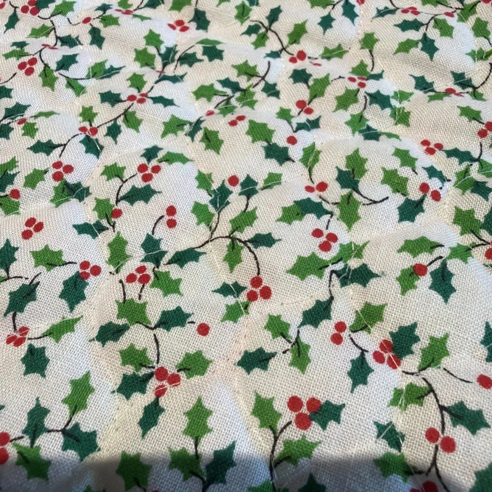 Vtg Christmas Table Runner 2 Sided Red Green Holly 67